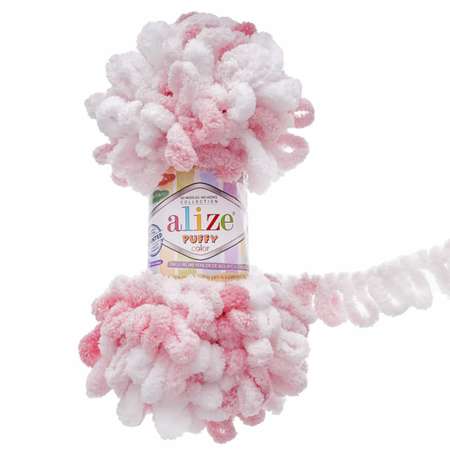 Пряжа для вязания Alize puffy color 100 г 9 м микрополиэстер плюшевая мягкая 5863 секционный 5 мотков