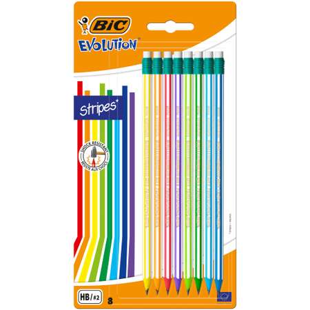 Карандаш чернографитовый BIC Эволюшен Страйпс с ластиком 6+2шт 942077