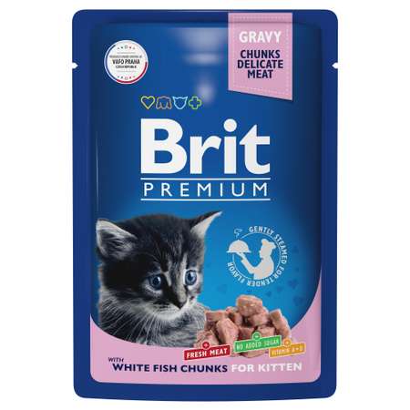 Корм для котят Brit 85г Premium белая рыба в соусе