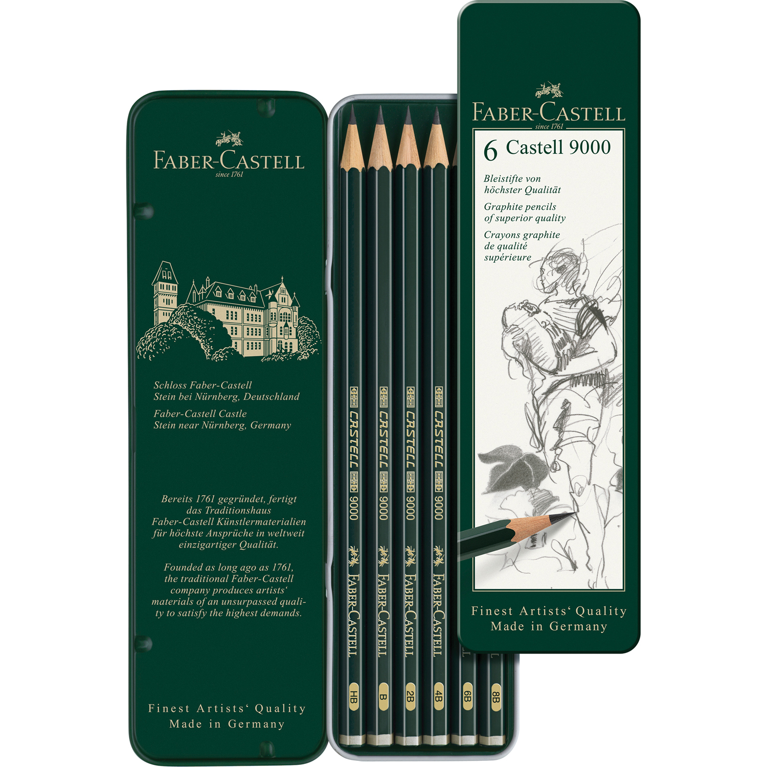 Набор карандашей FABER CASTELL чернографитных 9000 6шт HB-8B - фото 4