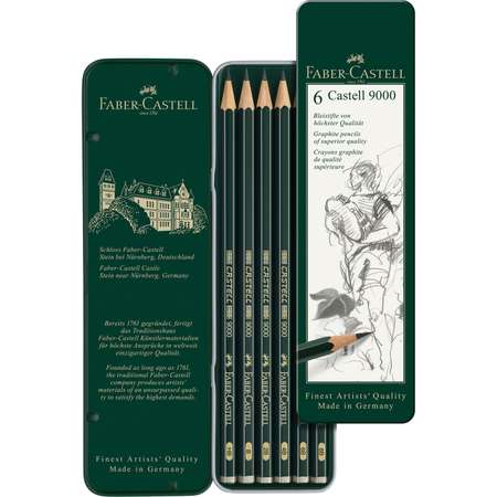 Набор карандашей FABER CASTELL чернографитных 9000 6шт HB-8B