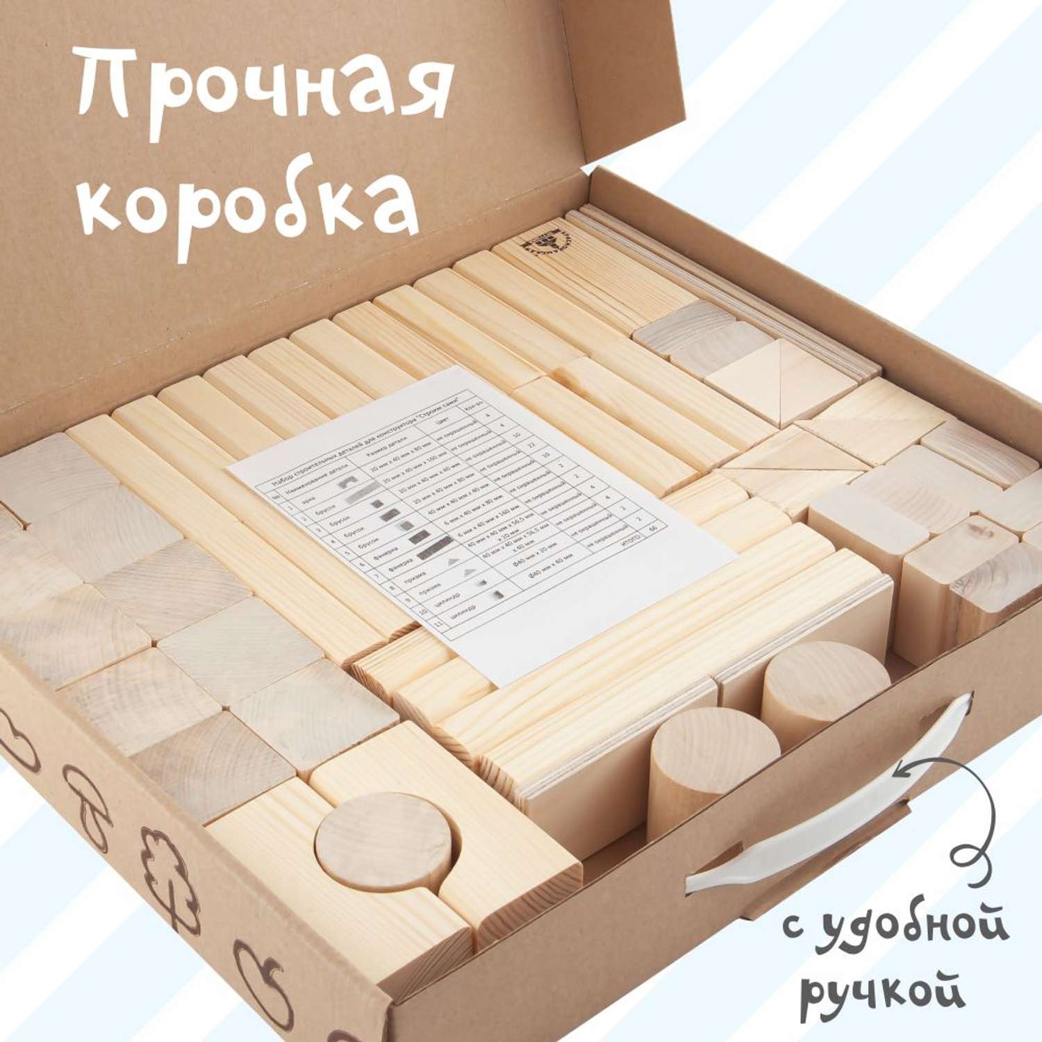 Конструктор Краснокамская игрушка Строим сами неокрашенный 66 деталей - фото 12