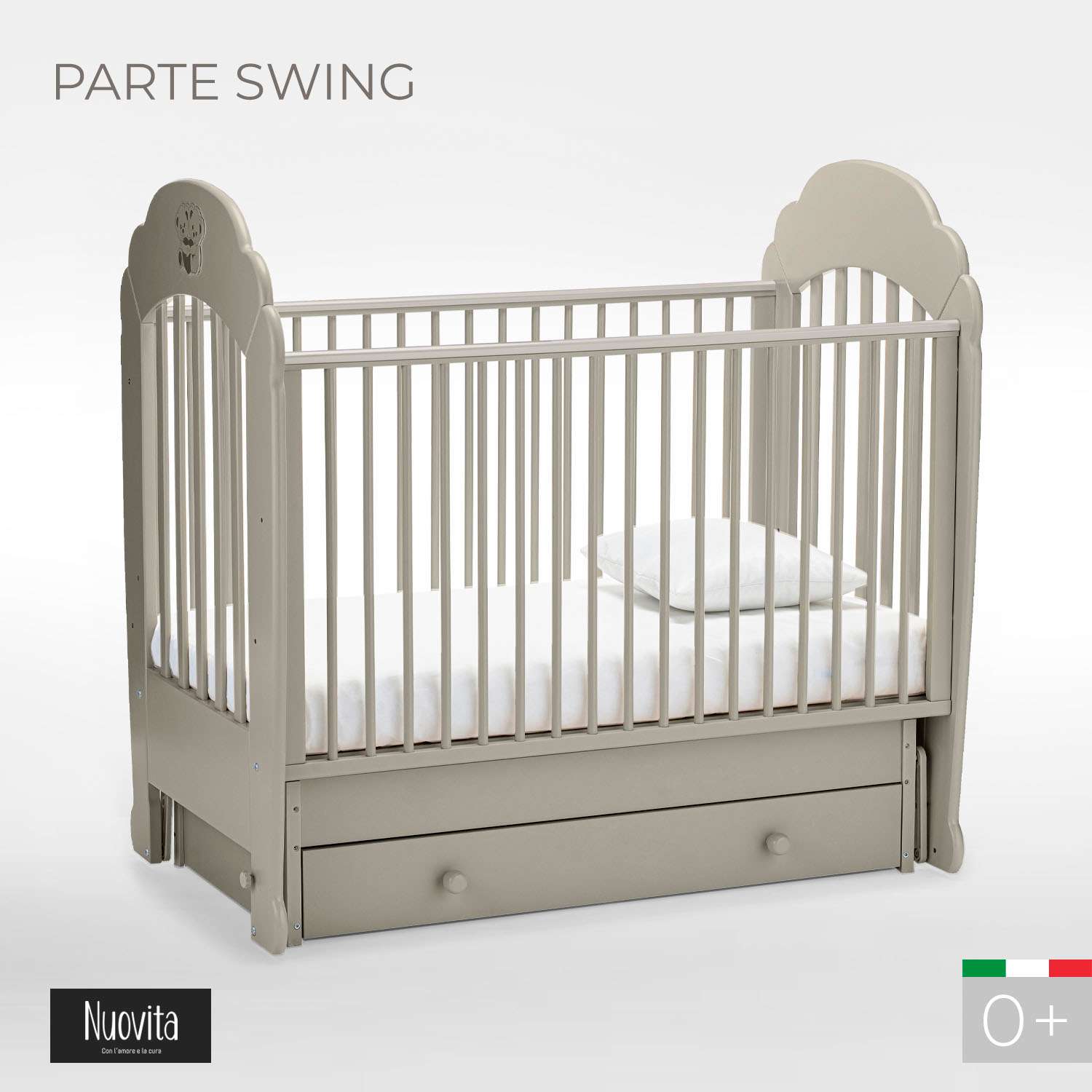 Детская кроватка Nuovita Parte Swing прямоугольная, поперечный маятник (серый) - фото 2