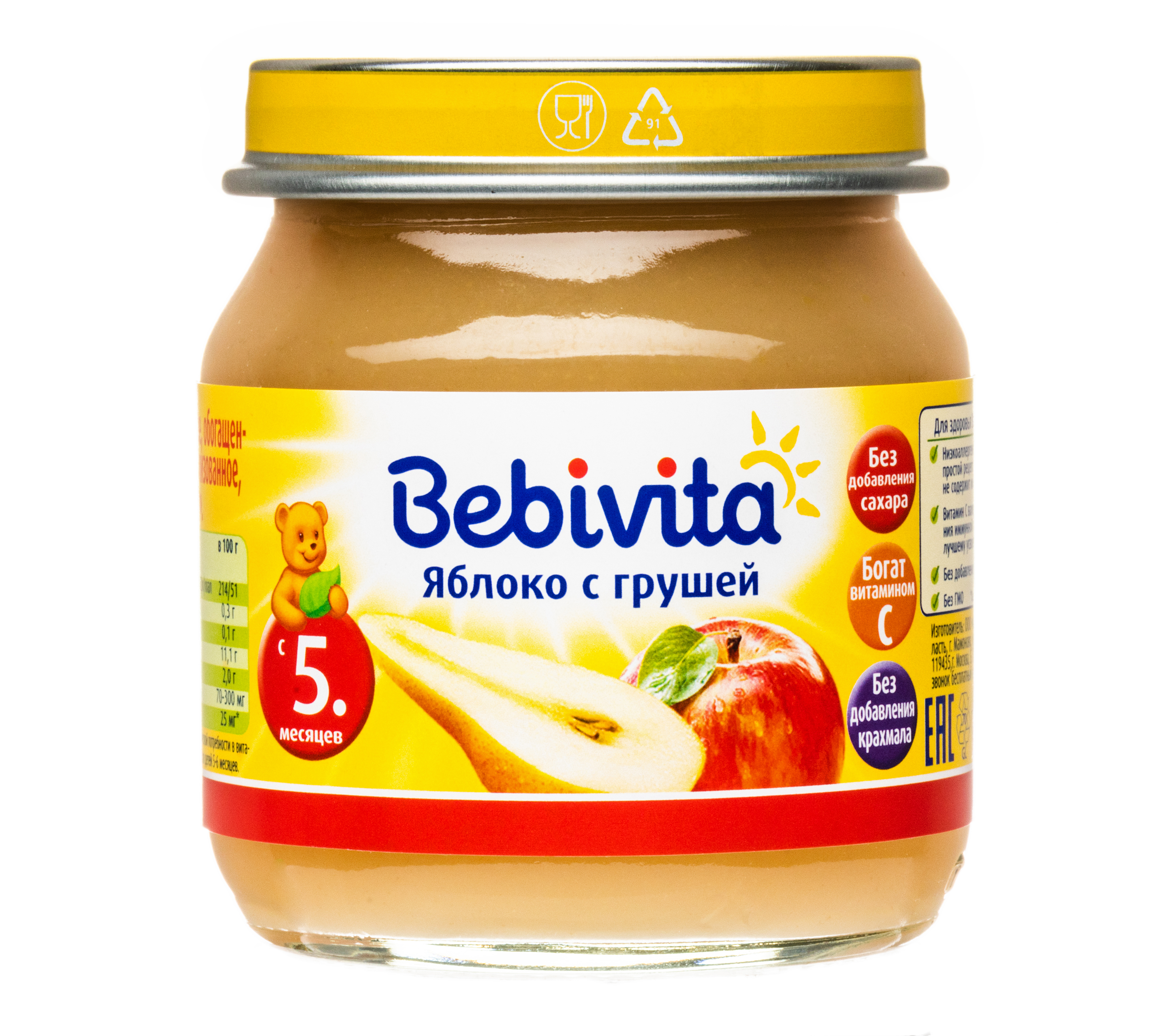 Пюре Bebivita яблоко с грушей 100г с 5 месяцев - фото 5