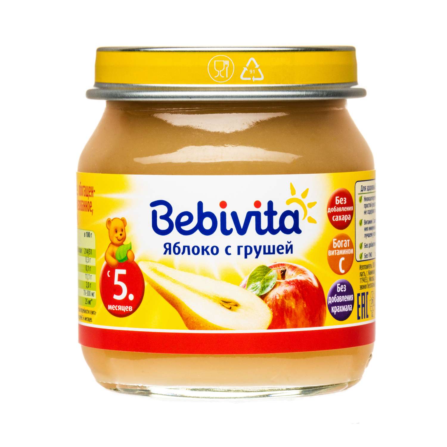 Пюре Bebivita яблоко с грушей 100г с 5 месяцев - фото 5