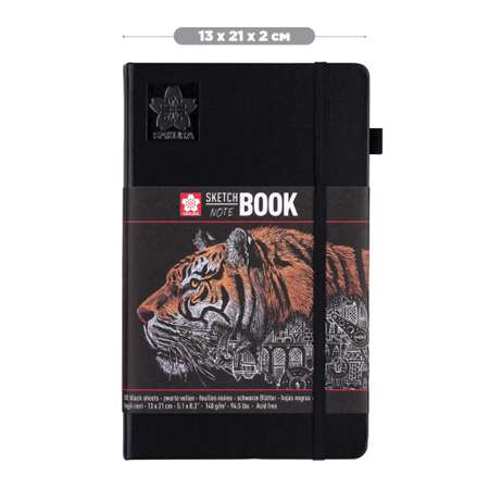 Скетчбук Sakura 140 г/кв.м 13х21 см 80 листов черного цвета Твердая черная обложка