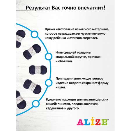 Пряжа для вязания Alize my baby 50 г 150 м акрил мягкая гипоаллергенная 58 темно-синий 5 мотков