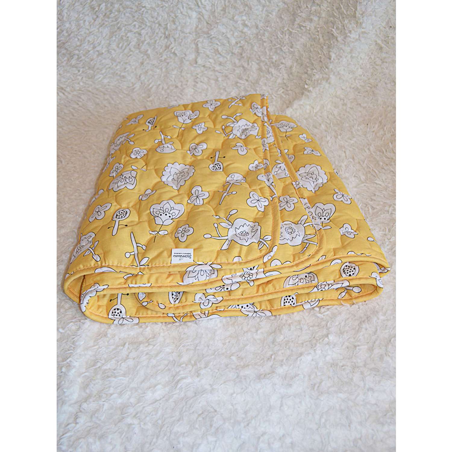 Стеганное одеяло желтое Засыпашки утепленное детское 110х140 хлопок 100% - фото 1