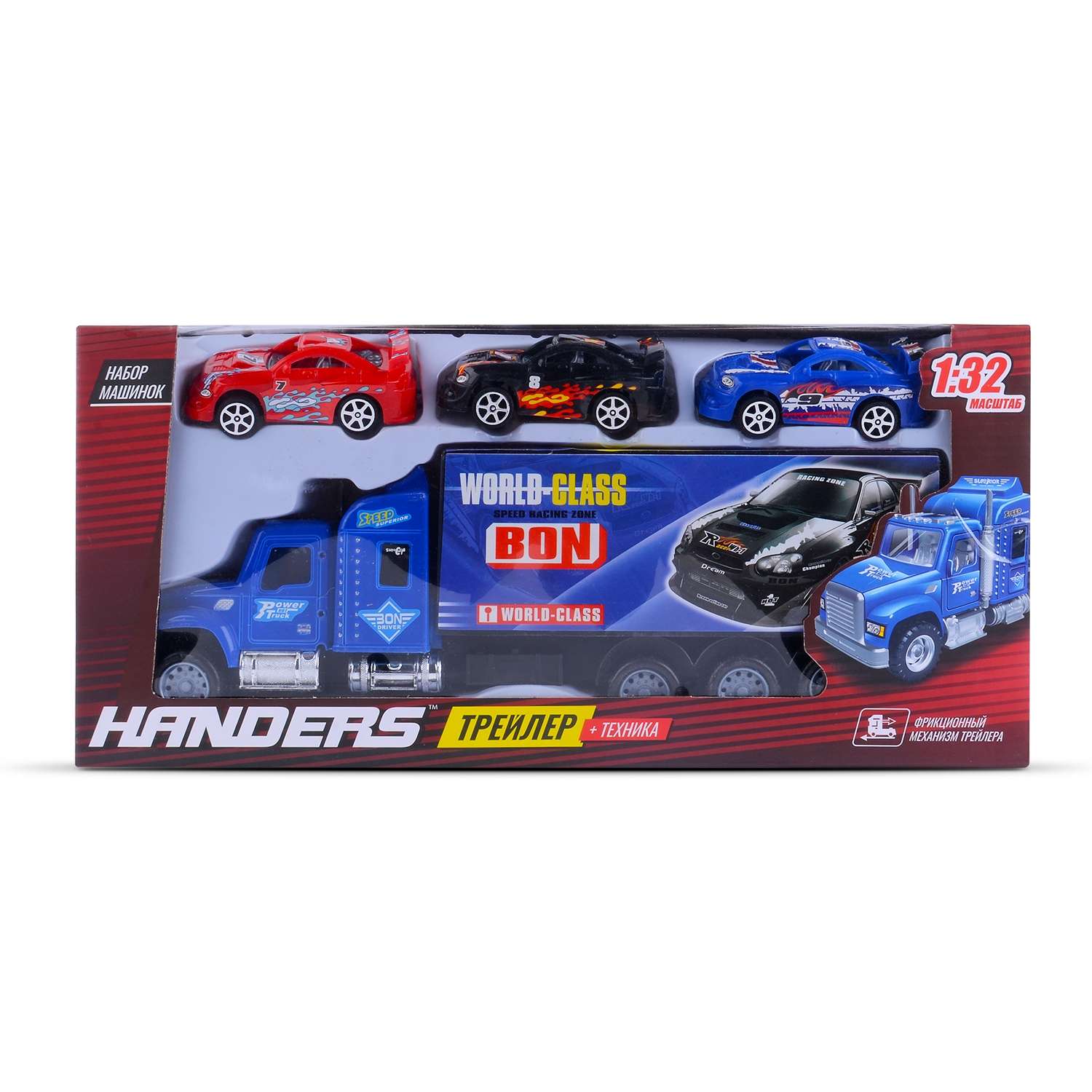 Набор машинок Handers 3 гоночные и грузовик синий HAC1613-125-1//синий - фото 2
