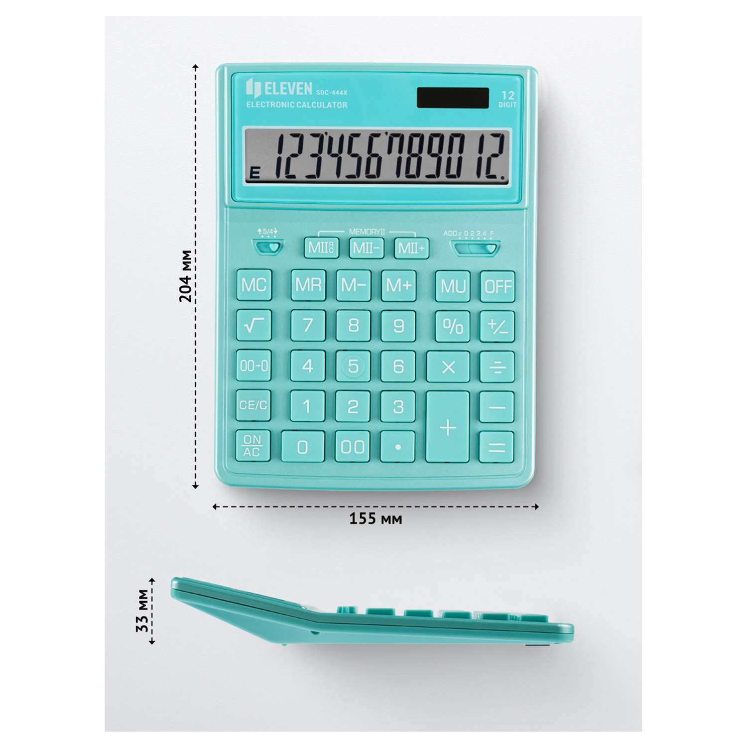 Калькулятор Eleven SDC-444X-GN 12 разрядов двойное питание 155*204*33мм бирюзовый - фото 4
