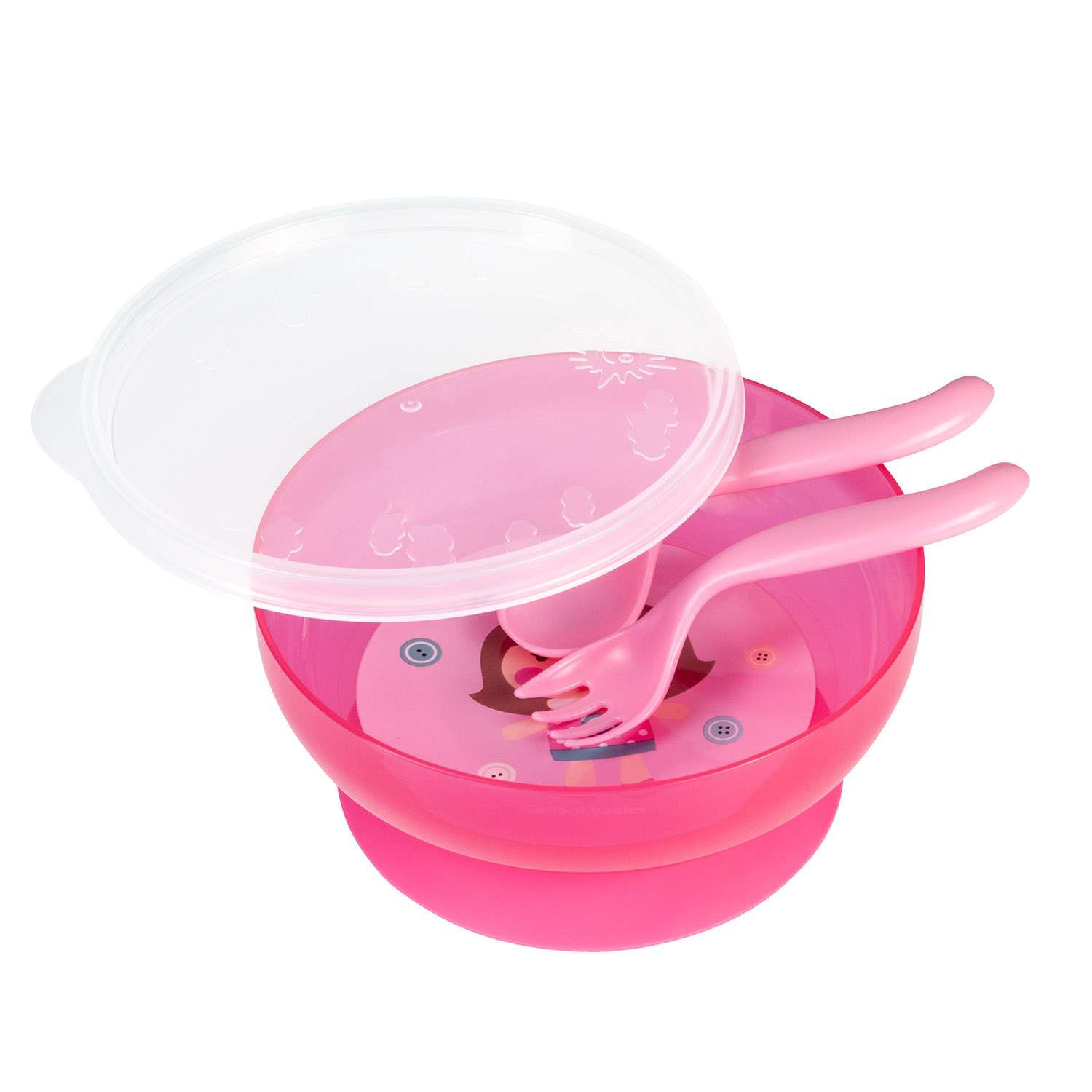 Набор для кормления Canpol Babies миска с вилкой и ложкой Розовый - фото 1