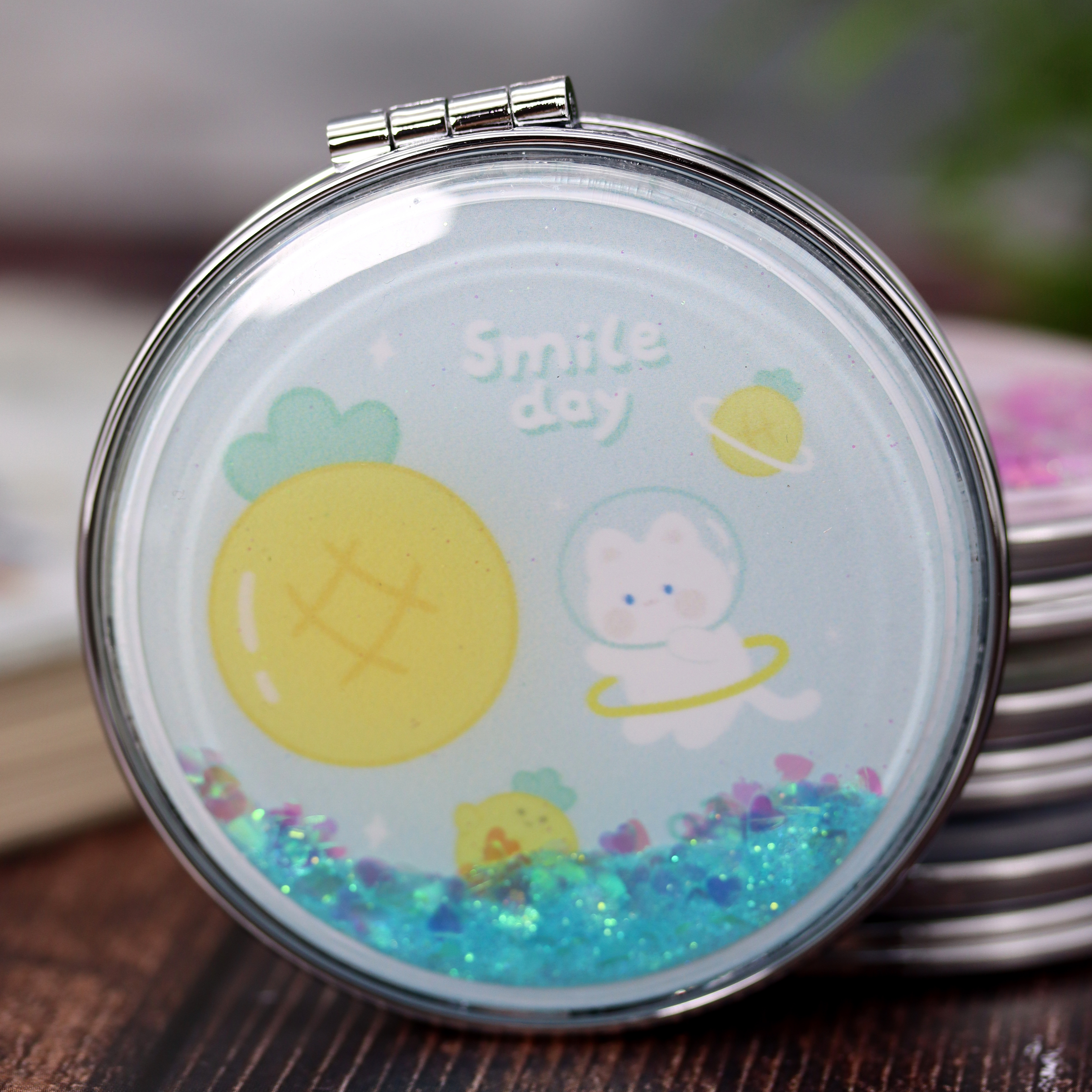 Зеркало карманное iLikeGift Smile day blue с увеличением - фото 1