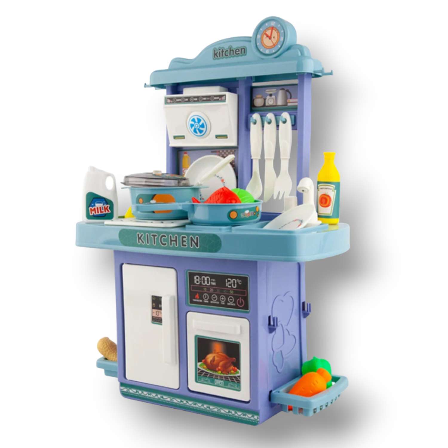 Детская кухня SHARKTOYS Интерактивная с водой светом паром звуками посудой продуктами 43 предмета - фото 1