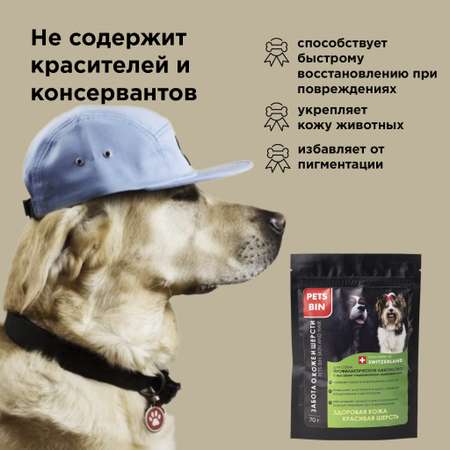 Лакомство для собак PETS BIN Skin and Hair для кожи и шерсти с коллагеном 1 2 и 3 типа 70 г