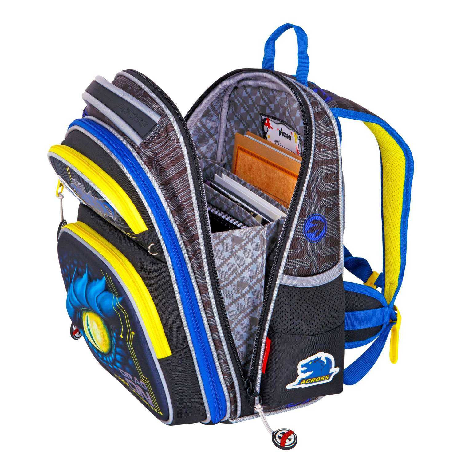 Рюкзак школьный ACROSS с наполнением: каркасный пенал мешочек для обуви и брелок - фото 5