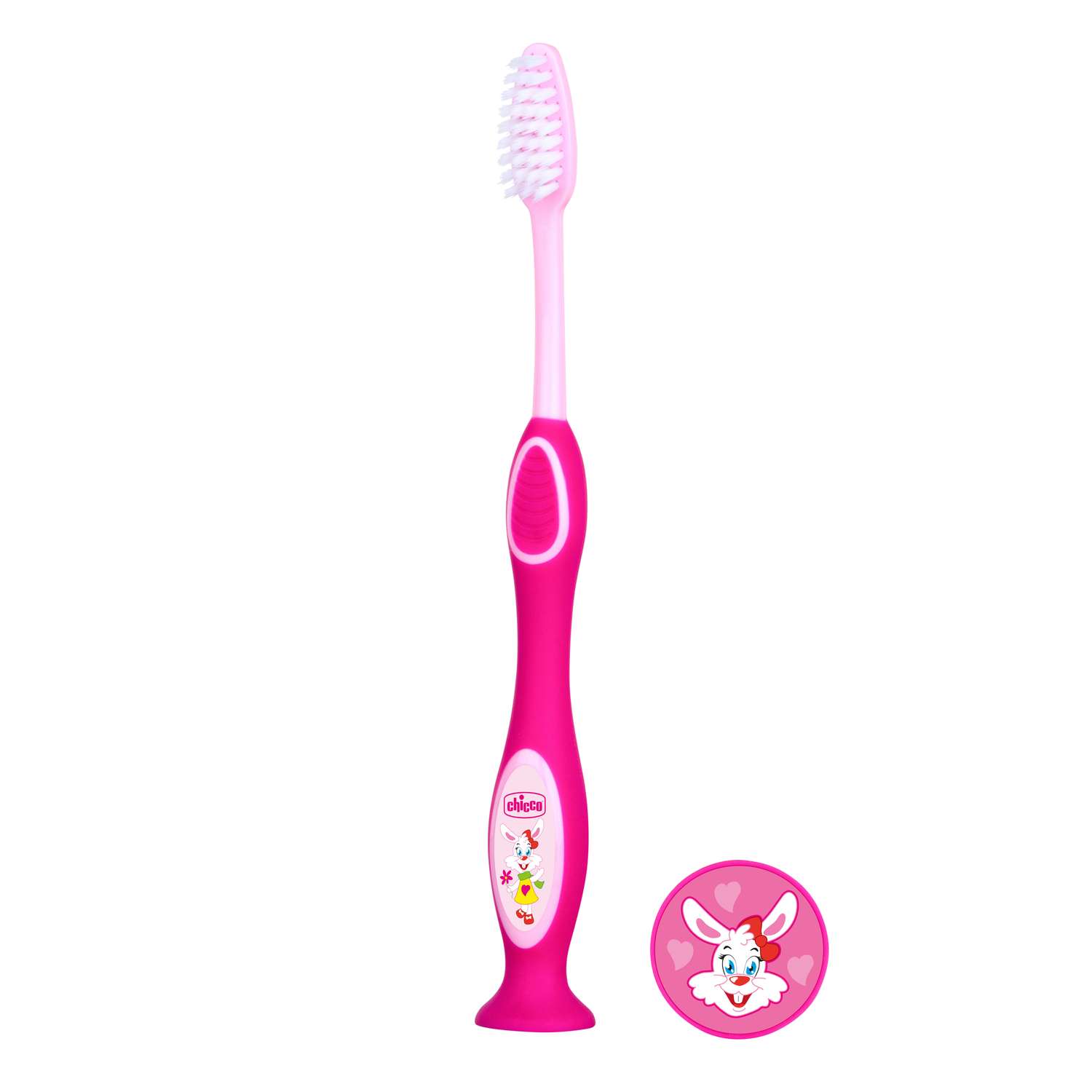 Зубная щетка Chicco с присоской с 3лет Розовая - фото 1