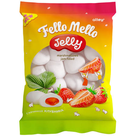 Маршмеллоу FELLO MELLO жевательный зефир c начинкой JELLYсо вкусом клубники 55 г