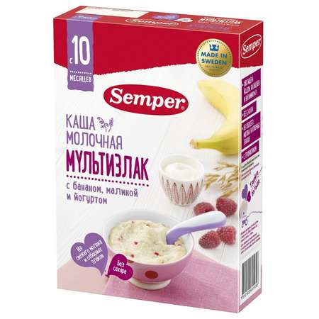 Каша молочная Semper мультизлак банан-малина-йогурт 200г с 10месяцев