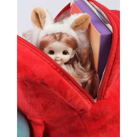 Рюкзак с игрушкой Little Mania красный Мишка изумрудно-зелёный