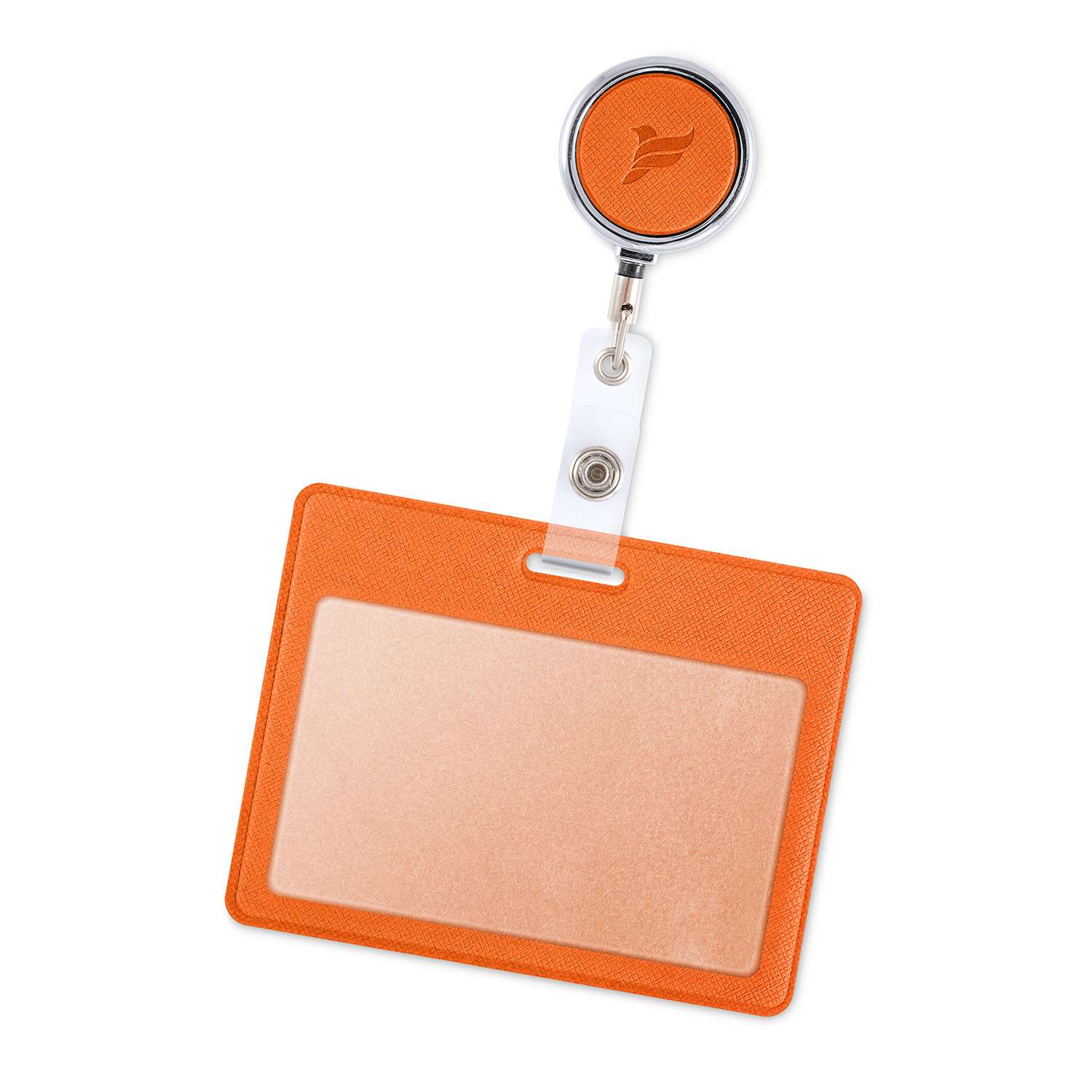 Держатель для бейджа Flexpocket с металлическим ретрактором горизонтальный оранжевый - фото 2
