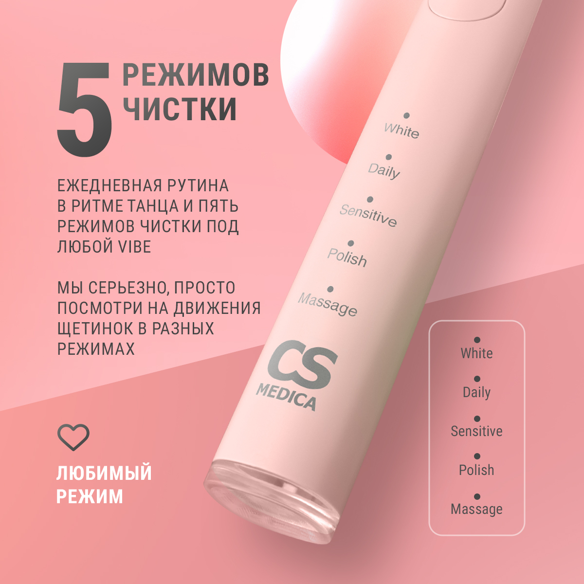 Электрическая звуковая зубная щетка CS MEDICA CS Medica CS-232 (розовая) - фото 2