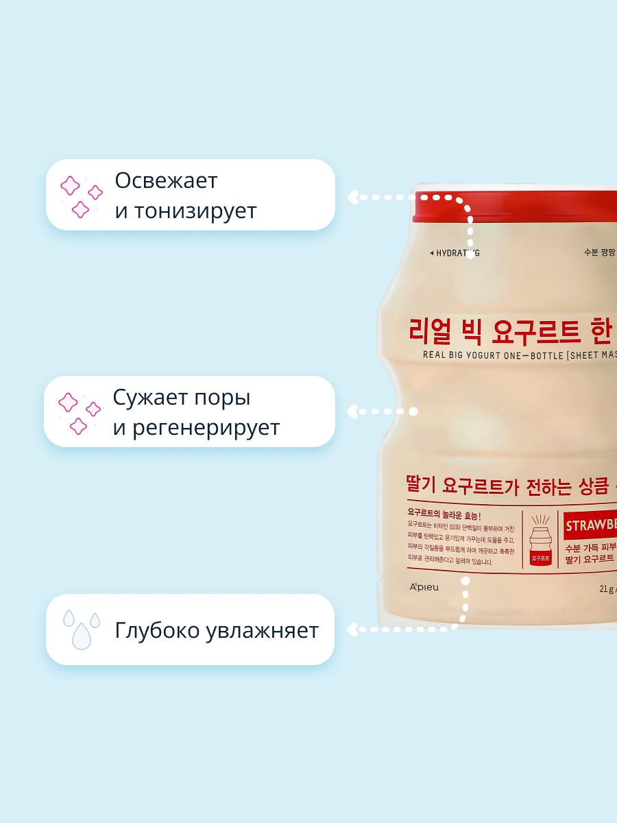 Маска тканевая APieu Yogurt с экстрактом клубники (увлажняющая) 21 г - фото 3