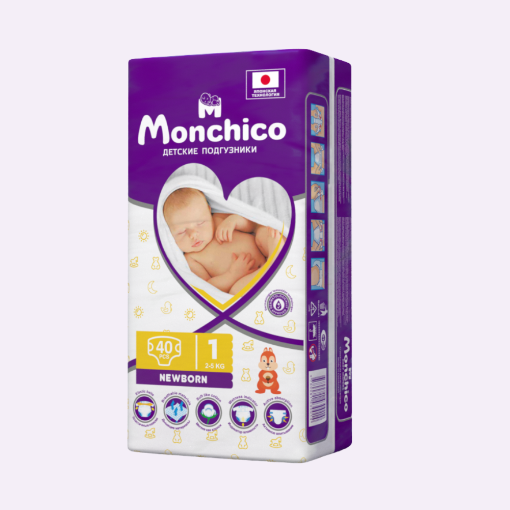 Детские подгузники Monchico NEWBORN 2-5 кг 40 штук - фото 1