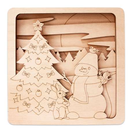 Панно Символик многослойное деревянное для раскраски Снеговик и елка