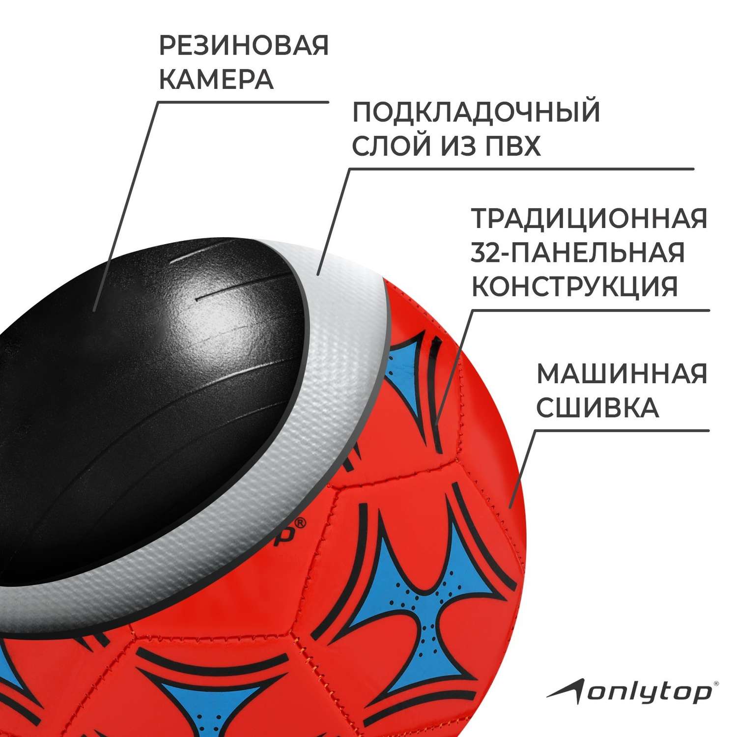 Мяч футбольный Onlytop размер 5 275г 32 панели 2 подслоя PVC машинная сшивка в ассортименте 446938 - фото 9