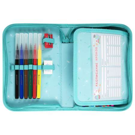 Пенал Brauberg школьный с наполнением для ручек и карандашей для девочки 1 отделение 24 предмета