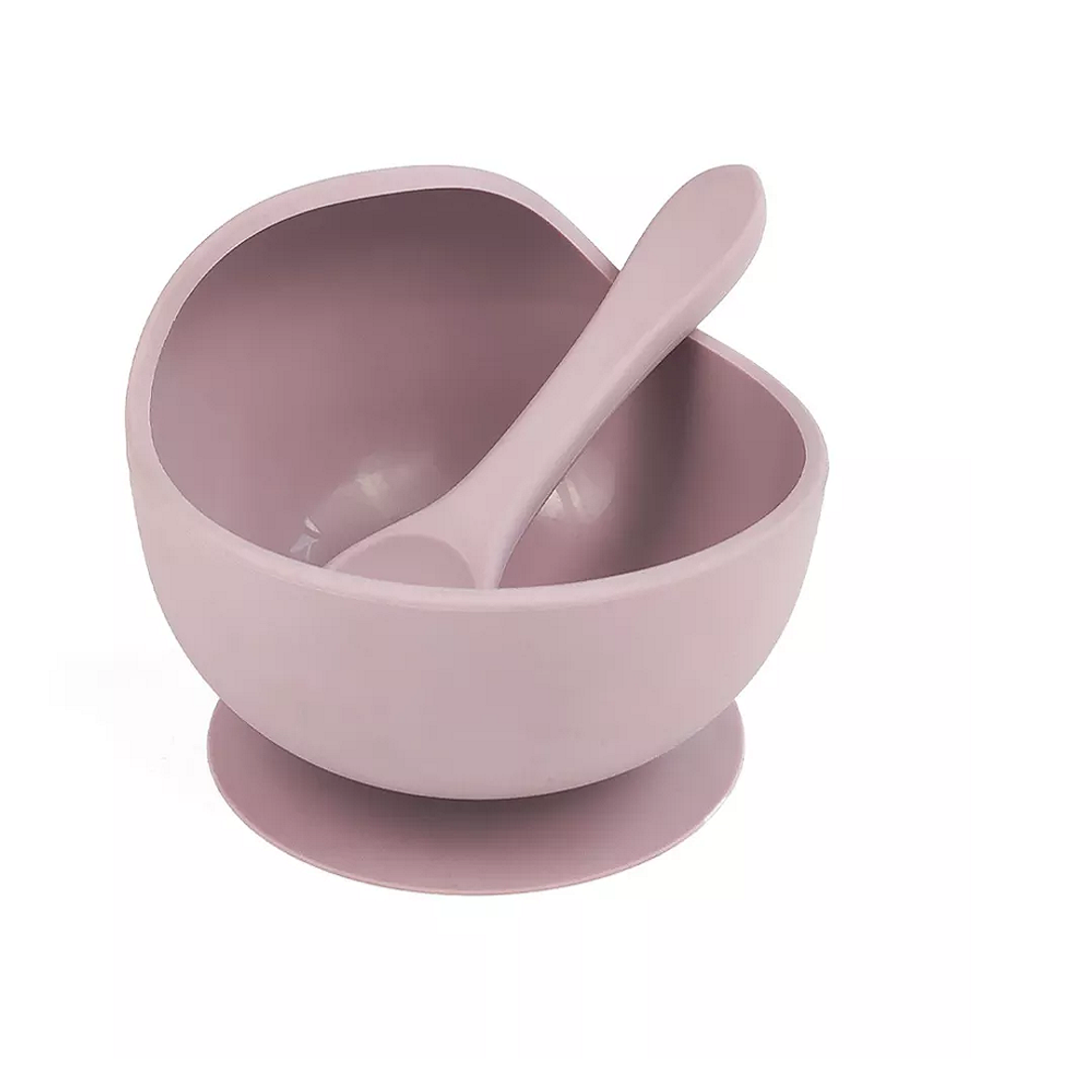 Набор детской посуды MIKMEL Pale Mauve Набор для прикорма силиконовая тарелка на присоске + ложка - фото 1