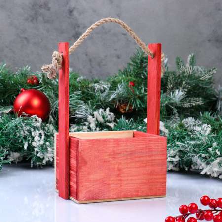 Кашпо Sima-Land деревянное 15×12×8.5(25) см «Пауль и Любовь. Новогоднее Деды Морозы» с принтом