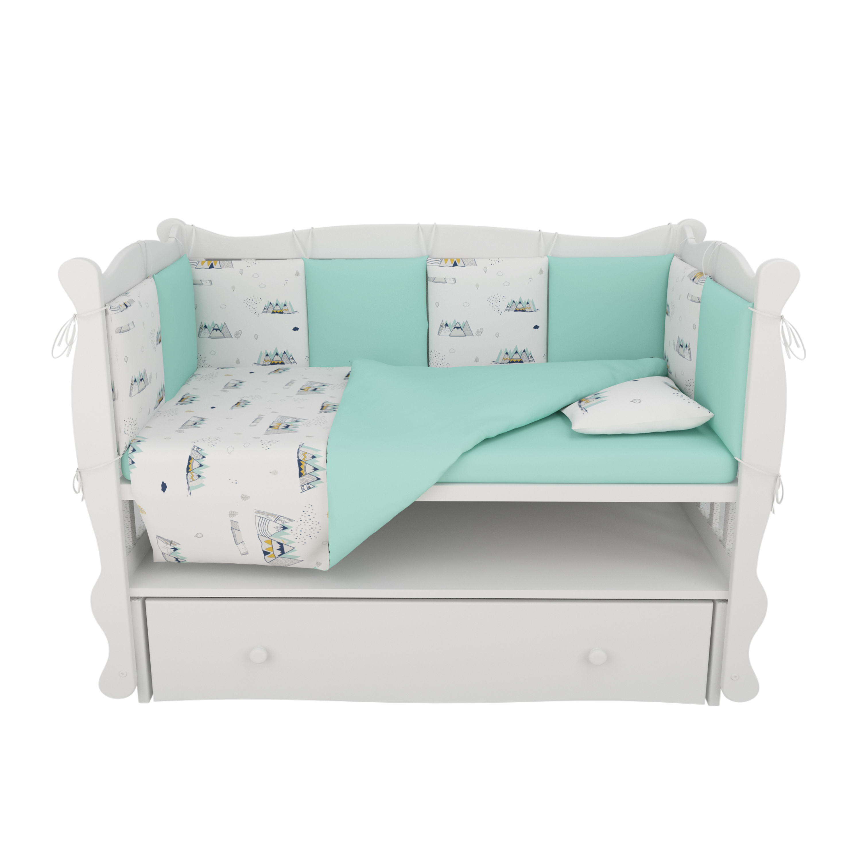 Комплект постельного белья Amarobaby Горы 4предмета Белый-Мятный - фото 1