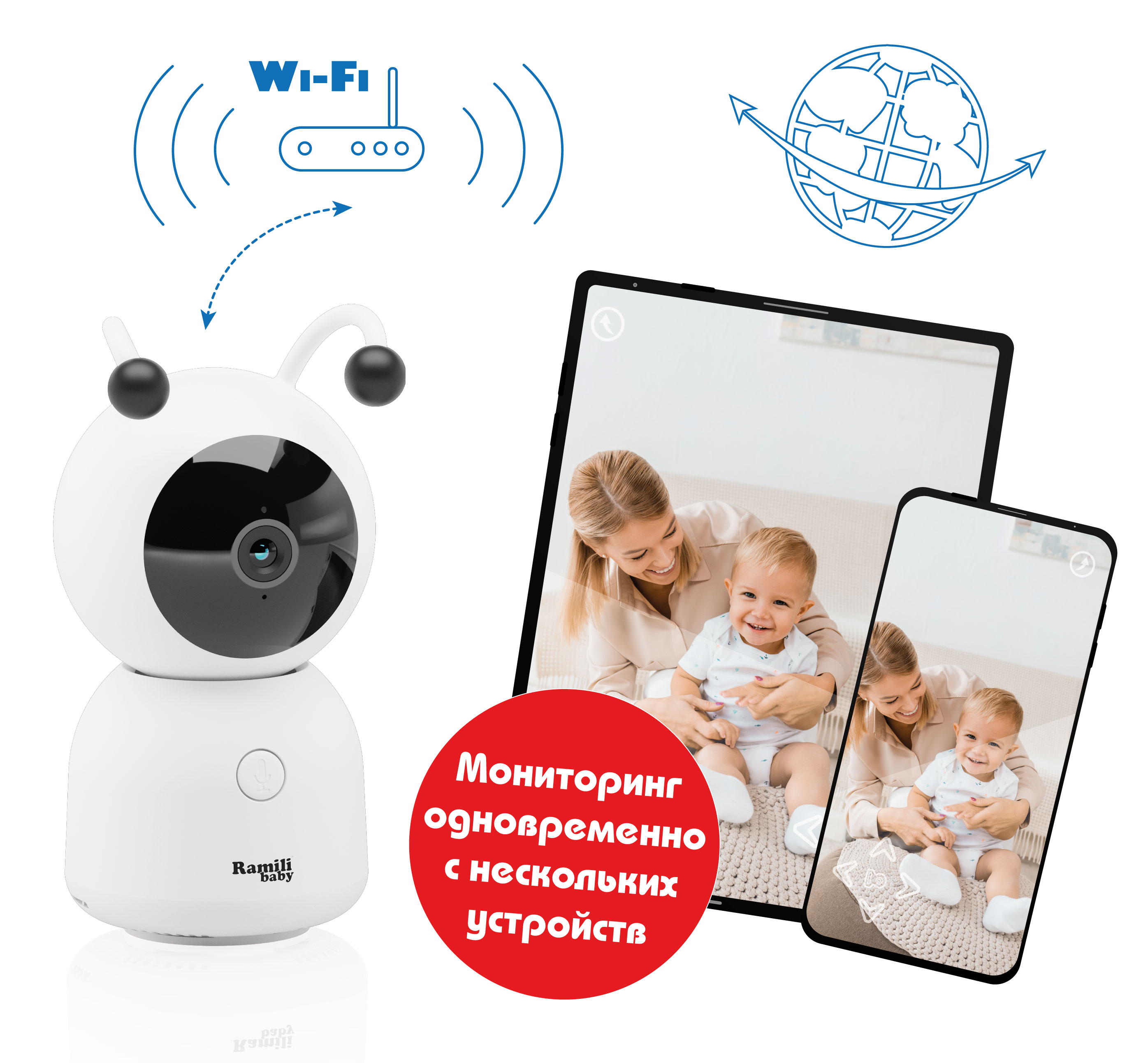 Видеоняня Ramili Wi-Fi 2K RV100C с креплением