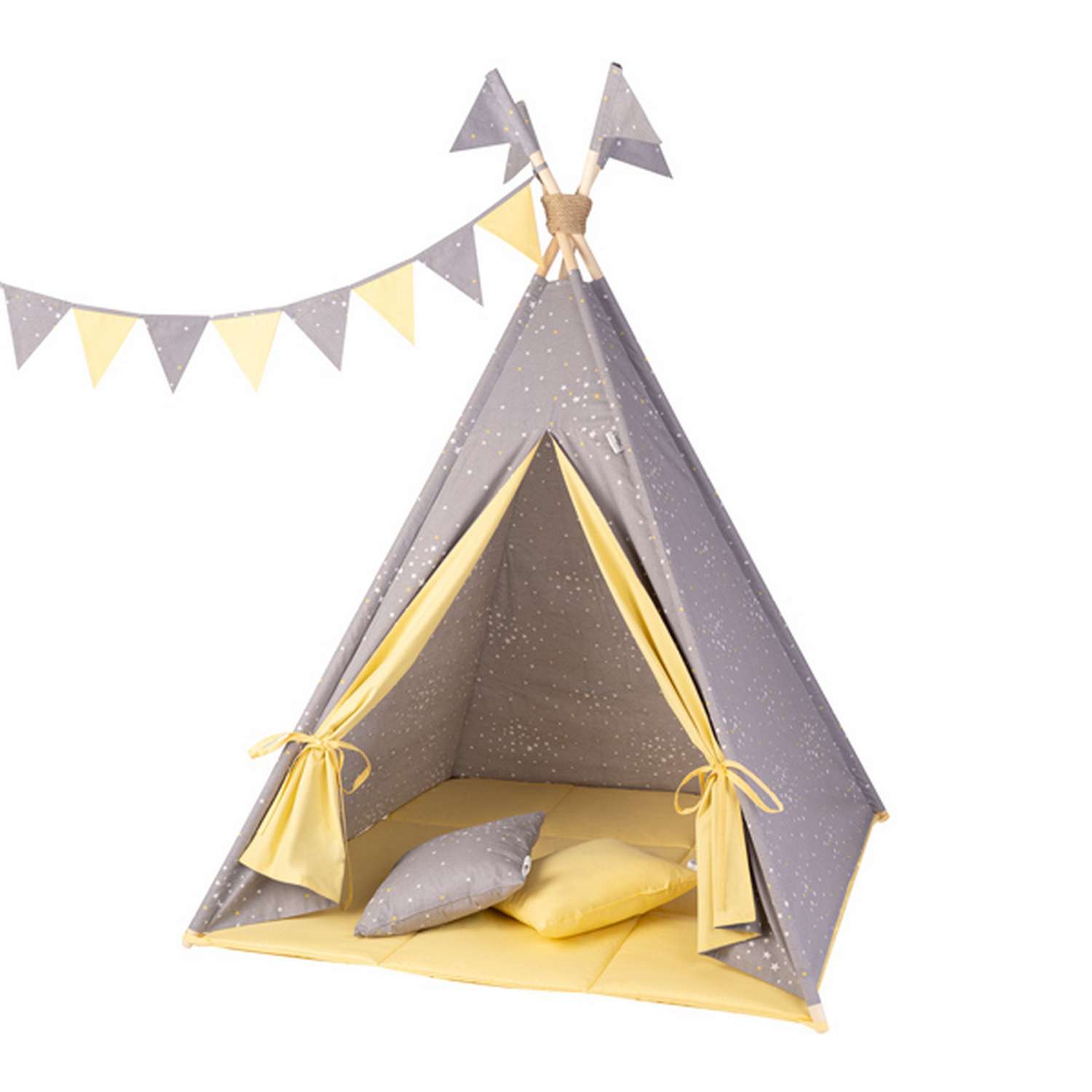 Детская игровая палатка вигвам Buklya Созвездие цв. серый / желтый - фото 1