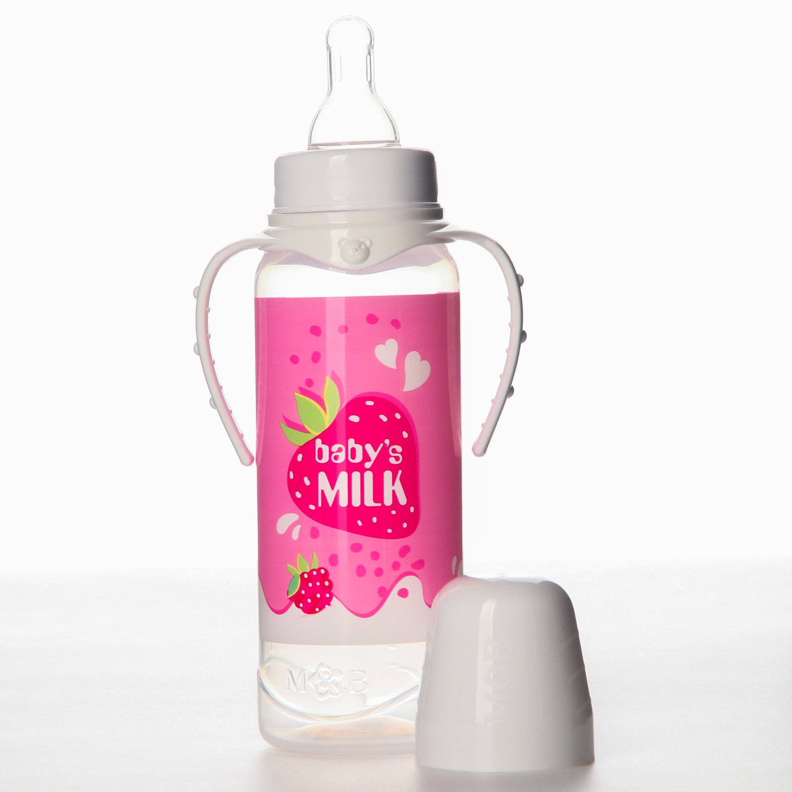 Бутылочка Mum and Baby для кормления «Клубничное молоко» 250 мл цилиндр с ручками - фото 2