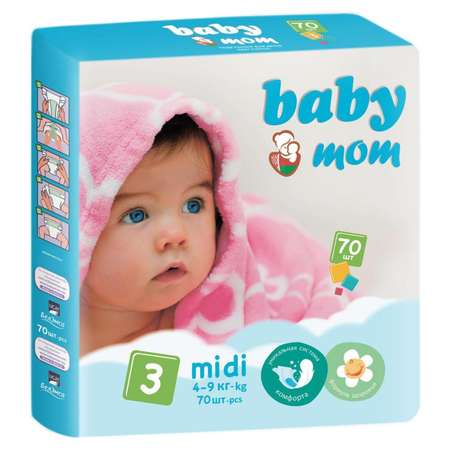 Подгузники с кремом-бальзамом Baby Mom 4-9 кг 140 шт