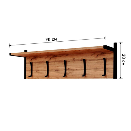 Вешалка настенная WoodSteel В стиле Лофт Chicago 90x30x20 см. Чёрный