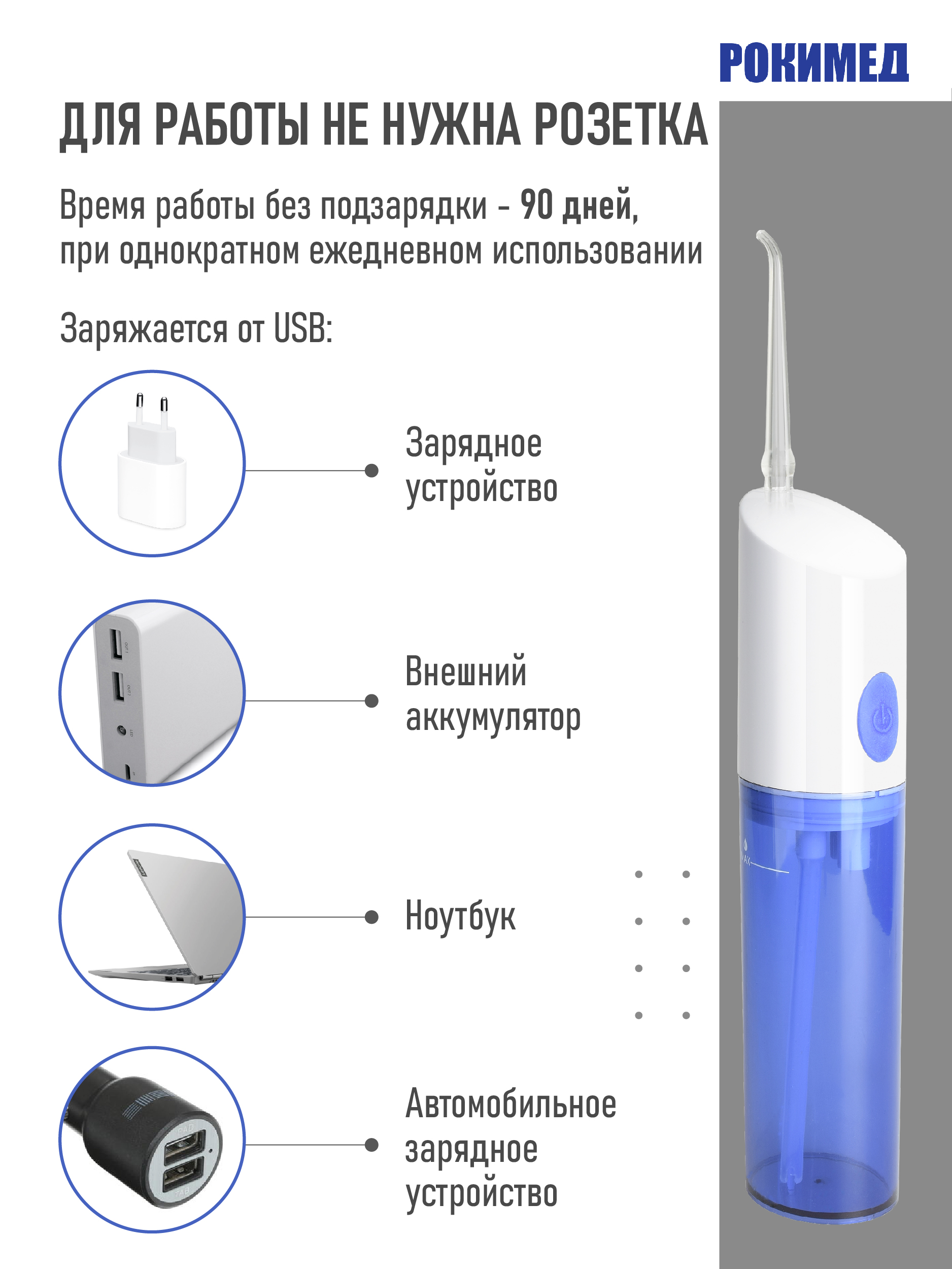 Портативный ирригатор Рокимед электрический для полости рта RKM-1701 синий - фото 6