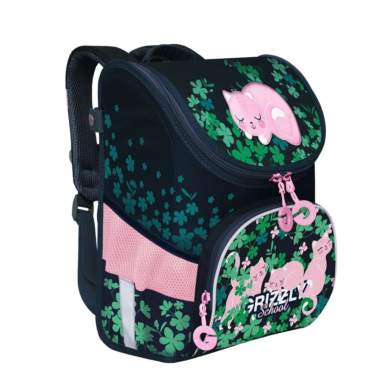 Рюкзак школьный Grizzly Розовые коты Темно-синий RAn-082-4/1 - фото 2