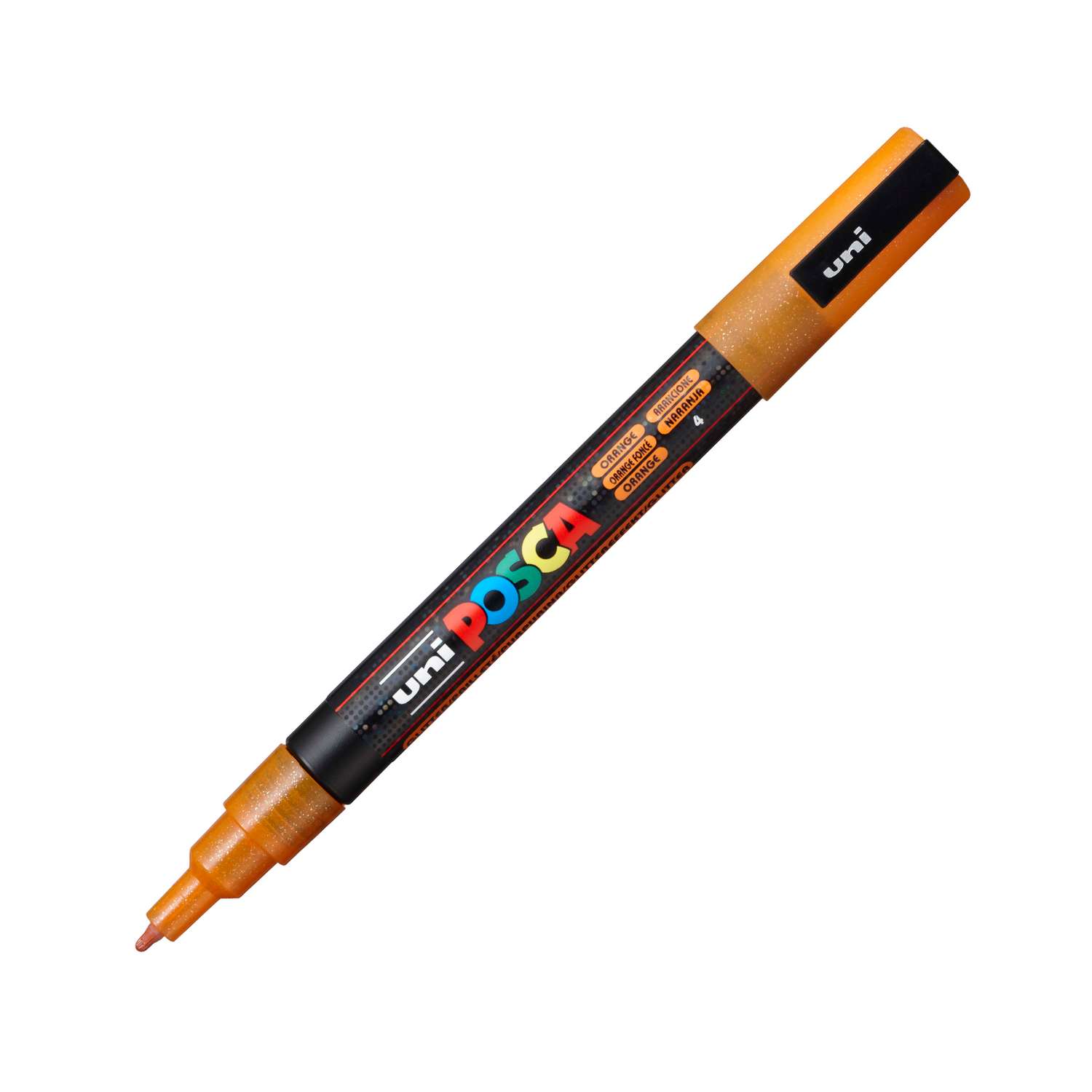 Маркер акриловый UNI POSCA PC-3ML помповый оранжевый с блестками - фото 1