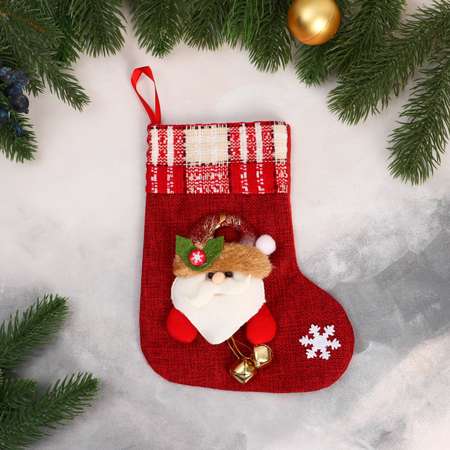 Носок Зимнее волшебство для подарков «Дед Мороз с колокольчиками» 15х20 см бело красный