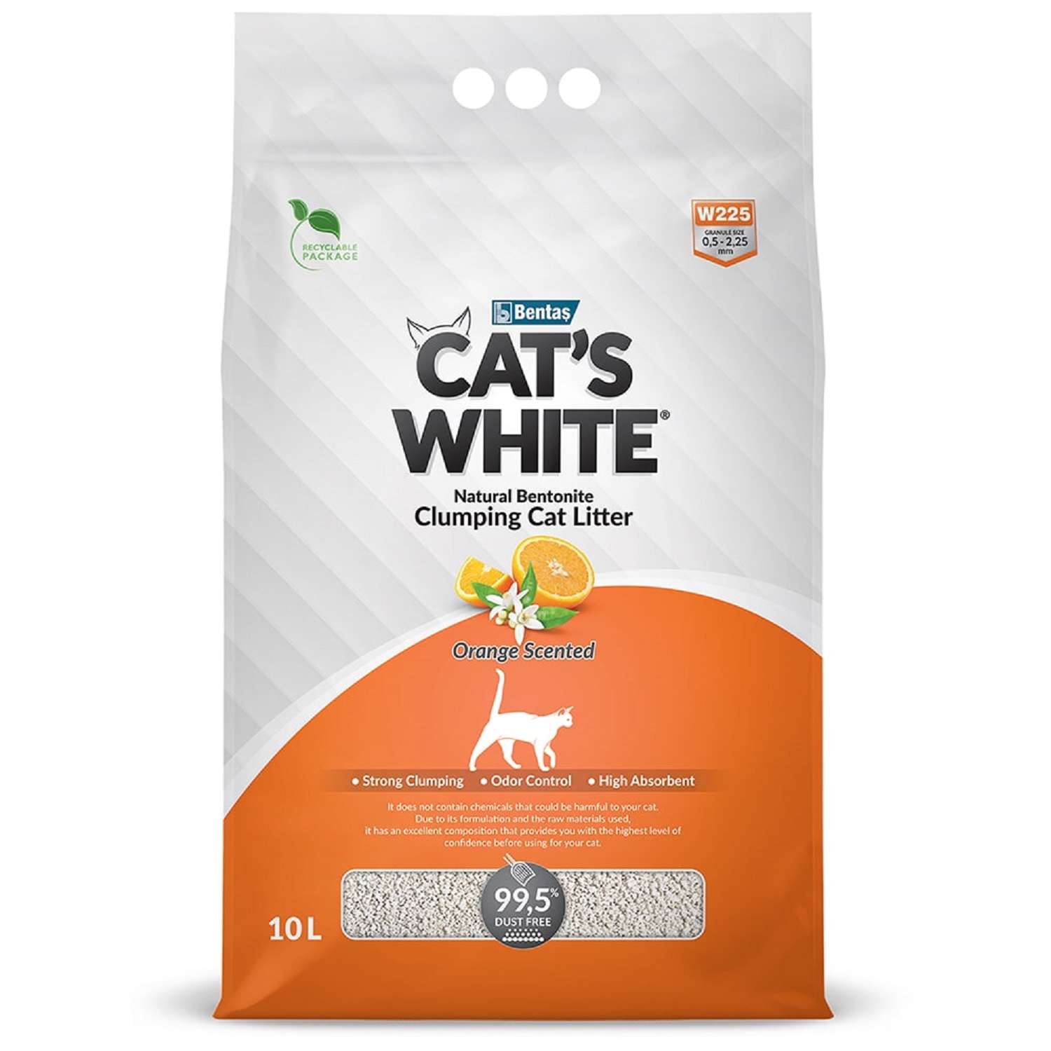 Наполнитель для кошек Cats White комкующийся натуральный с ароматом Апельсина 10л - фото 1