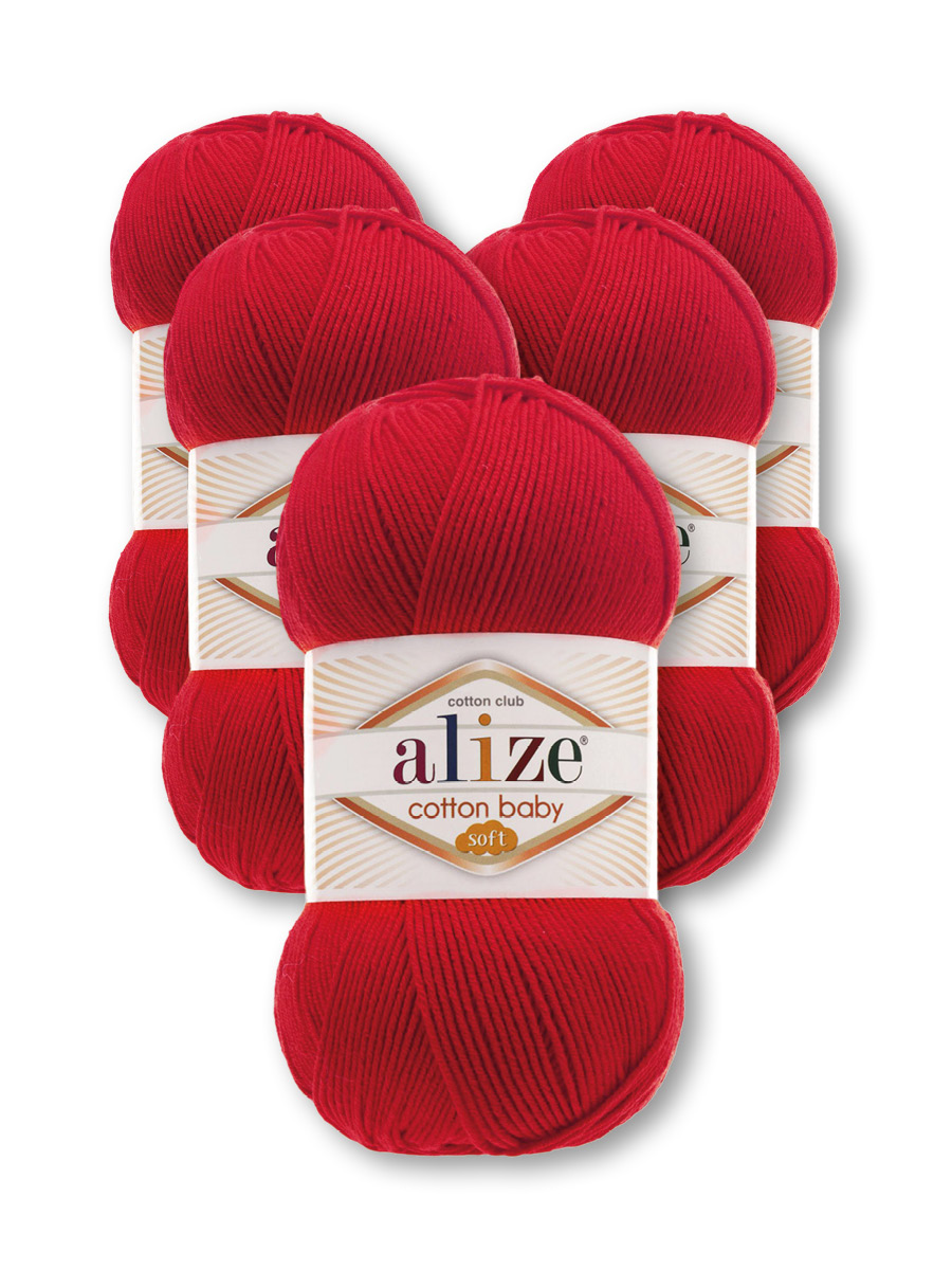 Пряжа для вязания Alize cotton baby soft 100 гр 270 м мягкая плюшевая xлопок aкрил 56 красный 5 мотков - фото 6