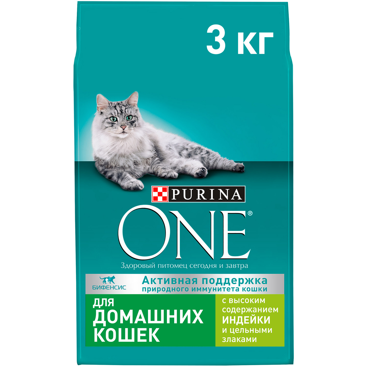 Сухой корм для кошек Purina One 3 кг индейка (для домашних, полнорационный) - фото 1