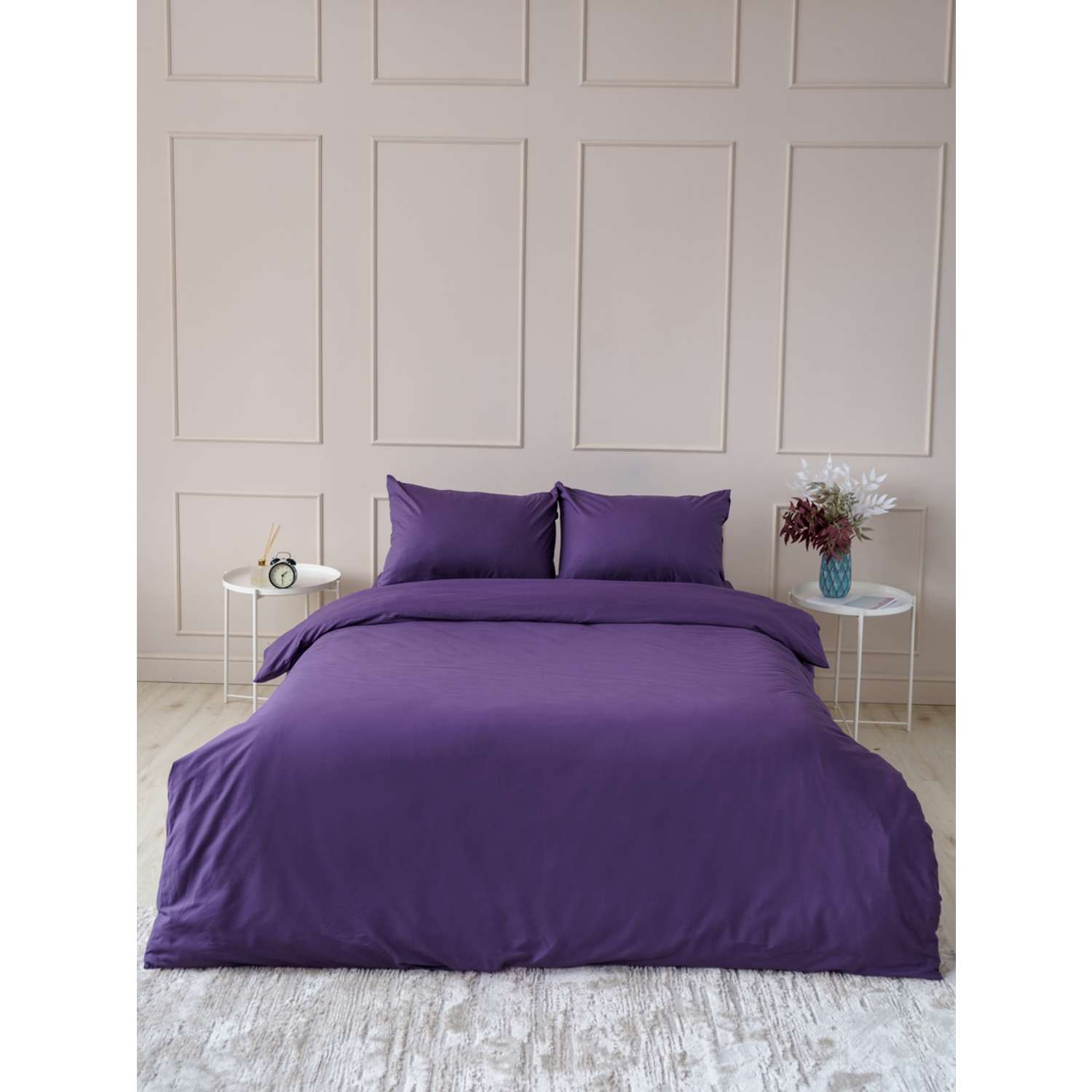 Комплект постельного белья IDEASON поплин 3 предмета Евро фиолетовый - фото 1