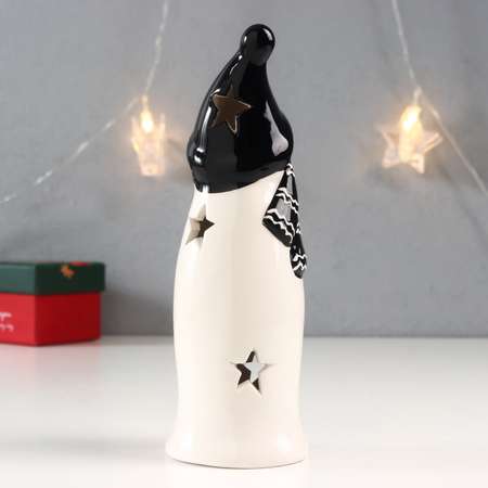Сувенир Sima-Land керамика свет «Снеговик чёрная шапка и шарф с звёздочкой» 17 8х6х6 см