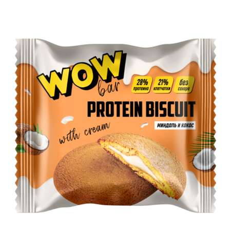 Протеиновое печенье Prime Kraft WOWBAR PROTEIN BISCUIT с кремовой начинкой со вкусом «Кокос и миндаль» 10 шт x 40 гр