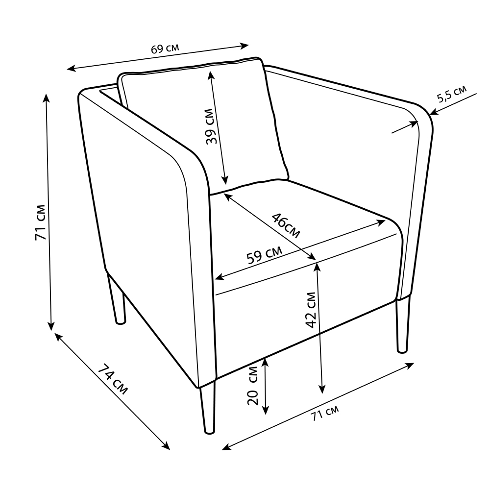 Мягкое кресло IKEA Экера 71х74х71 см серый велюр - фото 8