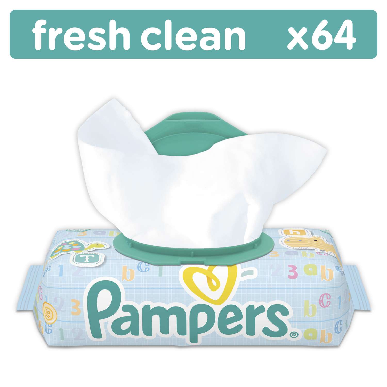 Салфетки Pampers Baby Fresh Clean, влажные сменный блок 64 шт в ассортименте - фото 1